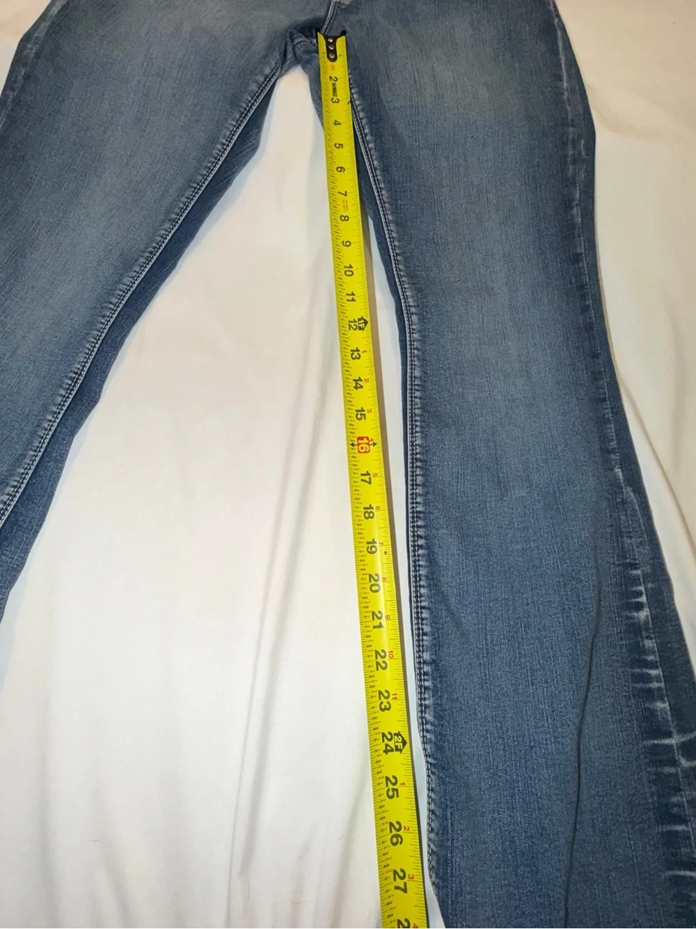 Lola Leah MLB Mid-Rise Bootcut Flared Stretch Jeans in Medium Blue Wash 8. A50